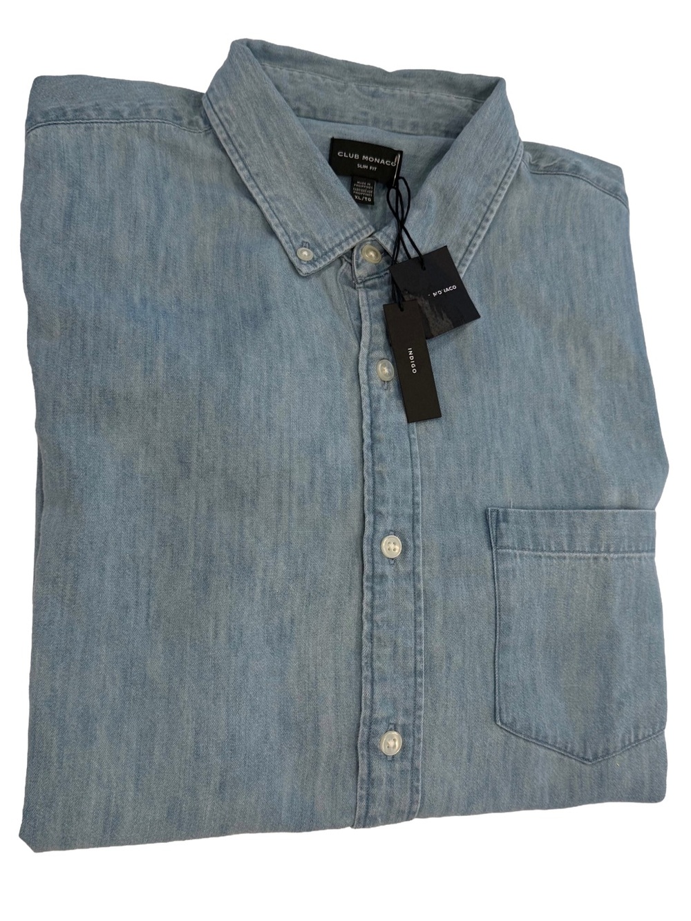 Club Monaco Men’s Denim Shirt Short Sleeve Slim Fit Sz XL NWT